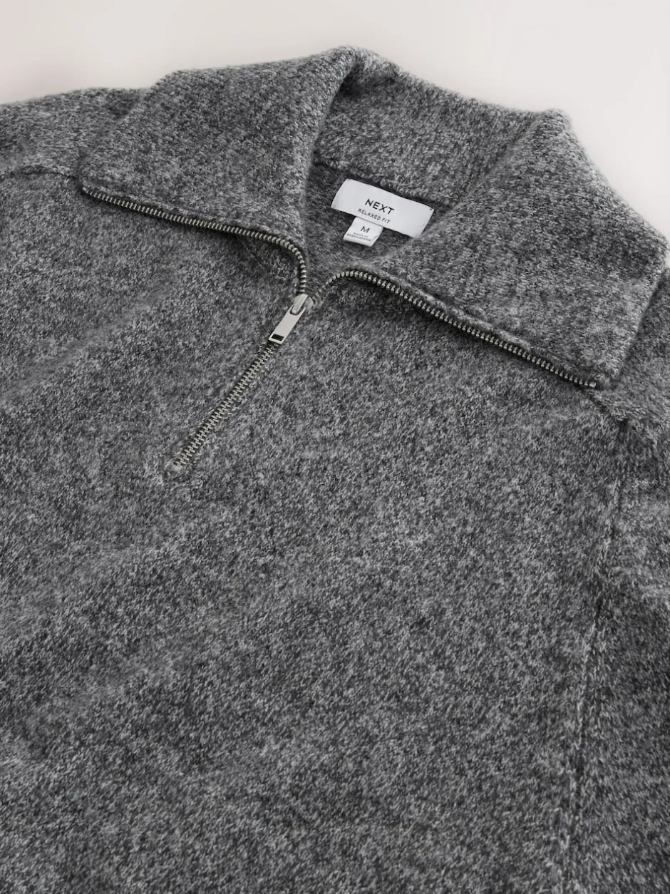 Next Gris de charbon de bois - Pull à encolure zippée en laine Sale