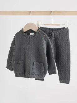 Next Gris de charbon de bois - Ensemble bébé pull et legging en tricot texturé 100 % coton (0mois -3ans)