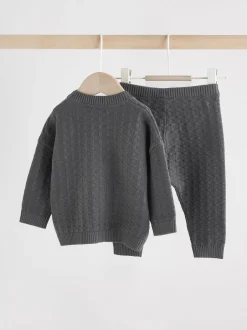 Next Gris de charbon de bois - Ensemble bébé pull et legging en tricot texturé 100 % coton (0mois -3ans)
