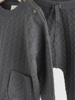 Next Gris de charbon de bois - Ensemble bébé pull et legging en tricot texturé 100 % coton (0mois -3ans)