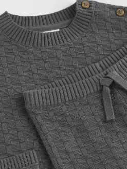 Next Gris de charbon de bois - Ensemble bébé pull et legging en tricot texturé 100 % coton (0mois -3ans)