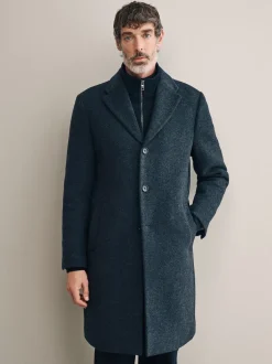 Next Gris de charbon de bois - Signature Manteau en laine richement rembourré en tissu italien doux au toucher Col cheminée Coat