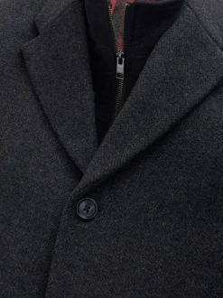 Next Gris de charbon de bois - Signature Manteau en laine richement rembourré en tissu italien doux au toucher Col cheminée Coat