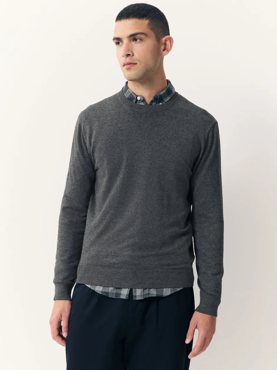 Next Gris de charbon de bois - Uni - Pull col rond riche en coton coupe classique Discount