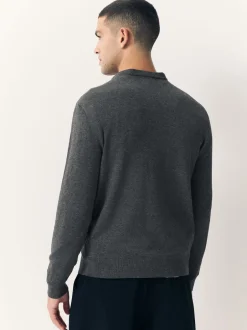 Next Gris de charbon de bois - Uni - Pull col rond riche en coton coupe classique Discount