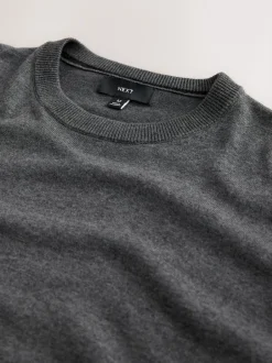 Next Gris de charbon de bois - Uni - Pull col rond riche en coton coupe classique Discount