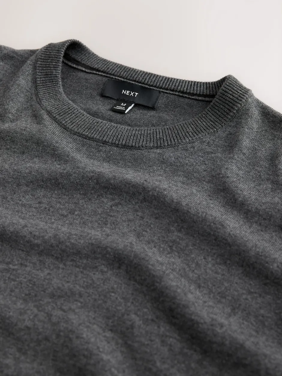 Next Gris de charbon de bois - Uni - Pull col rond riche en coton coupe classique Discount
