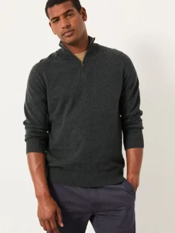 Fat Face Gris de charbon de bois - Pull FatFace en maille à col zippé Clearance