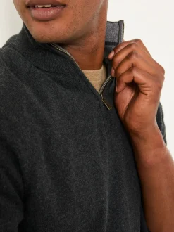 Fat Face Gris de charbon de bois - Pull FatFace en maille à col zippé Clearance