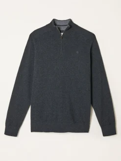 Fat Face Gris de charbon de bois - Pull FatFace en maille à col zippé Clearance