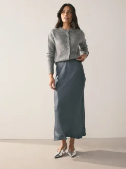 Next - Jupe Midi Satin Gris de charbon de bois Hot