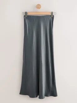 Next - Jupe Midi Satin Gris de charbon de bois Hot