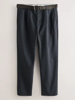 Next Gris de charbon de bois - Pantalon chino plissé doux au toucher ceinturé Sale