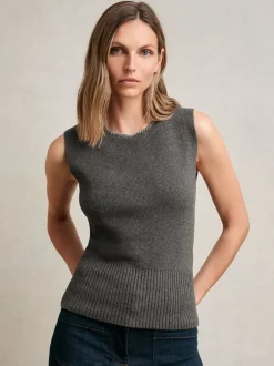 Reiss Gris de charbon de bois - Débardeur Nina en maille de laine Mélange à bordure en collier Discount