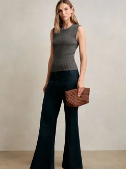 Reiss Gris de charbon de bois - Débardeur Nina en maille de laine Mélange à bordure en collier Discount