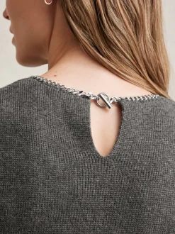 Reiss Gris de charbon de bois - Débardeur Nina en maille de laine Mélange à bordure en collier Discount
