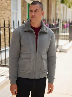 Next Gris de charbon de bois - Veste imitation daim doublure aspect peau de mouton Best