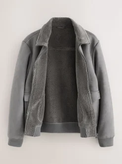 Next Gris de charbon de bois - Veste imitation daim doublure aspect peau de mouton Best