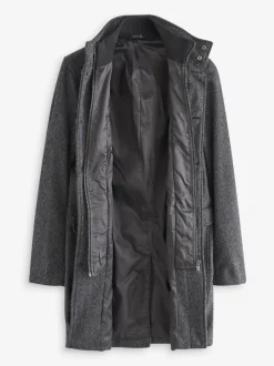 Next Gris de charbon de bois - Gilet en laine à chevrons Manteau matelassé Sale