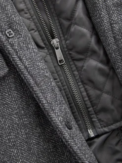 Next Gris de charbon de bois - Gilet en laine à chevrons Manteau matelassé Sale