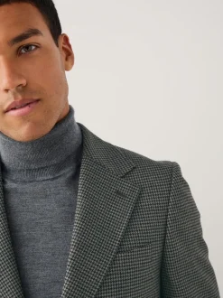 Next Gris de charbon de bois - Veste de costume Coupe ajustée en laine à dents de chiot Blend New