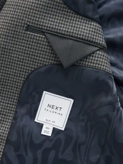 Next Gris de charbon de bois - Veste de costume Coupe ajustée en laine à dents de chiot Blend New