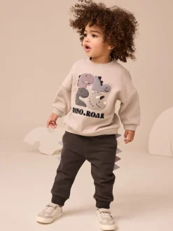 Next - Ensemble Sweat-shirt et Survêtement (3mois à7ans) Gris et anthracite à pointes de dinosaures Outlet