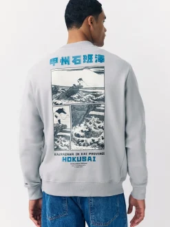 Next Gris glace - Sweat-shirt avec col ras du cou - Licence graphique Hokusai Hot