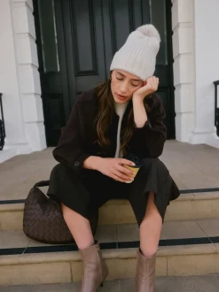 Next Gris pâle - Bonnet à pompon N. Premium 100% cachemire Best