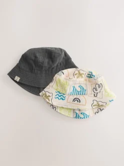 Next Gris Stampy imprimé tissé - Paquet de bonnets pour bébé 2 (0mois-2ans) Sale