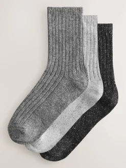 Next - Laine thermale Blend Chaussettes de cheville 3 Lot avec soie Gris ton sur ton Sale
