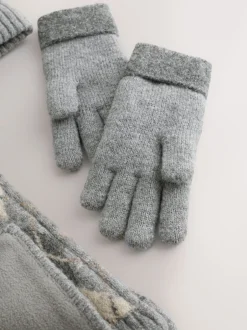 Next - Ensemble chapeau, écharpe et gants 3 pièces (3-16ans) Gris/blanc à losanges Best