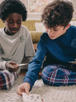 Next - Lot de 2 pyjamas en tissu à carreaux à manches longues (3-16ans) Gris/Bleu Discount