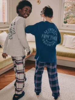 Next - Lot de 2 pyjamas en tissu à carreaux à manches longues (3-16ans) Gris/Bleu Discount