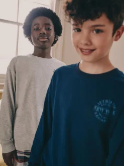 Next - Lot de 2 pyjamas en tissu à carreaux à manches longues (3-16ans) Gris/Bleu Discount