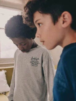 Next - Lot de 2 pyjamas en tissu à carreaux à manches longues (3-16ans) Gris/Bleu Discount