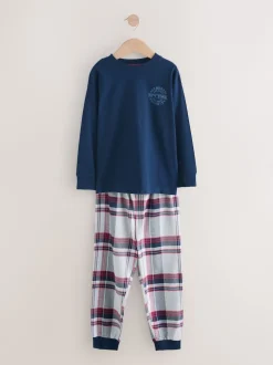 Next - Lot de 2 pyjamas en tissu à carreaux à manches longues (3-16ans) Gris/Bleu Discount