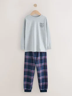 Next - Lot de 2 pyjamas en tissu à carreaux à manches longues (3-16ans) Gris/Bleu Discount
