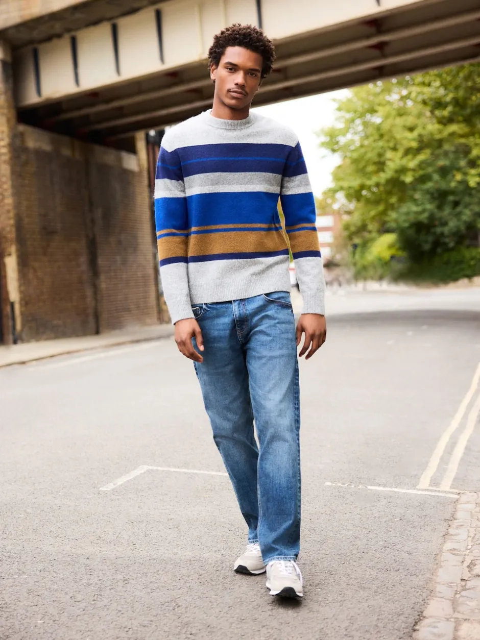 Next Gris/Bleu - Pulls Col rond à Rayure confortables Coupe classique en laine