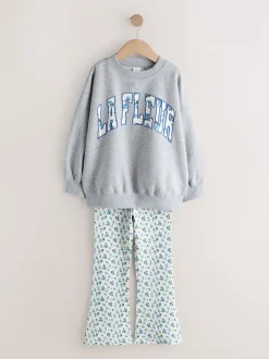 Next Gris/bleu à slogan fleuri - Ensemble Sweat-shirt et Leggings évasés (3-16ans) Best