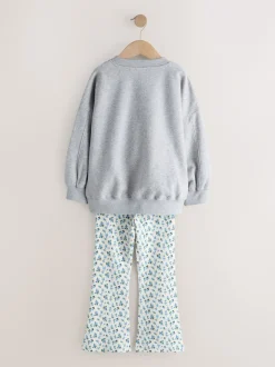 Next Gris/bleu à slogan fleuri - Ensemble Sweat-shirt et Leggings évasés (3-16ans) Best