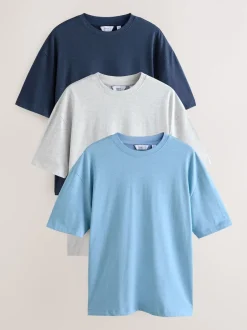 Next - Coupe ample - T-shirt épais 3 Pack Gris/bleu clair/bleu marine chiné Sale