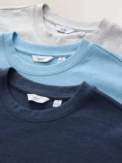 Next - Coupe ample - T-shirt épais 3 Pack Gris/bleu clair/bleu marine chiné Sale