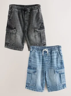 Next Gris/bleu moyen - Short cargo en jean 100% coton Lot de 2 (3-16ans) Discount