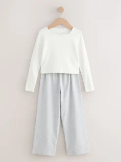 Next Gris/écru - Pyjama à taille pliée douce (3-16ans) Clearance