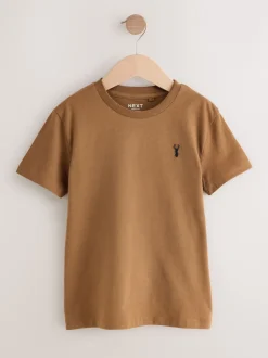 Next - T-shirt brodé Manches courtes Stag 4 Pack (3-16ans) Gris/Noir/Vert/Fauve Marron kaki Clearance