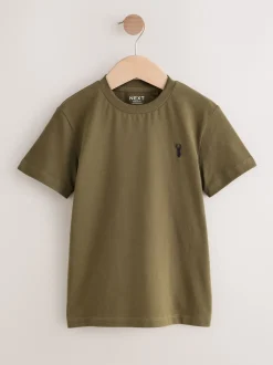 Next - T-shirt brodé Manches courtes Stag 4 Pack (3-16ans) Gris/Noir/Vert/Fauve Marron kaki Clearance