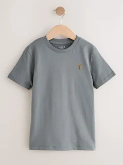 Next - T-shirt brodé Manches courtes Stag 4 Pack (3-16ans) Gris/Noir/Vert/Fauve Marron kaki Clearance