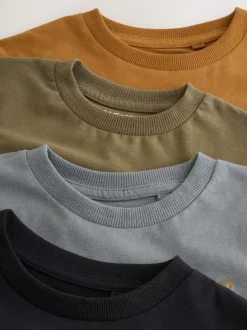 Next - T-shirt brodé Manches courtes Stag 4 Pack (3-16ans) Gris/Noir/Vert/Fauve Marron kaki Clearance