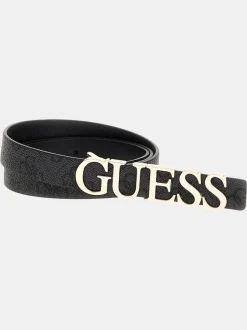 Guess ceinture noire à logo métallique Discount